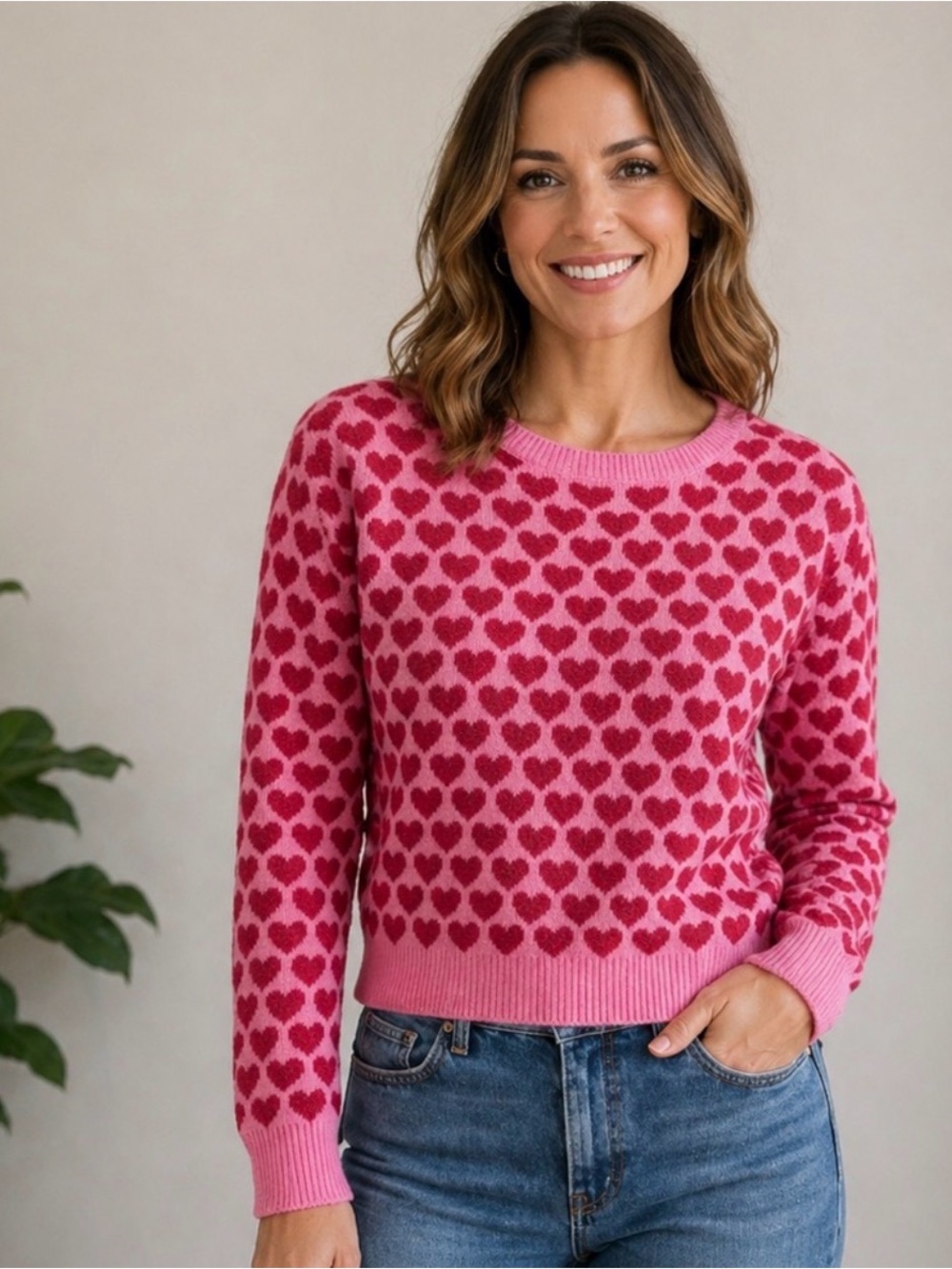 Freshman 1996 Pink Crewneck Sweater with Red Heart Motif